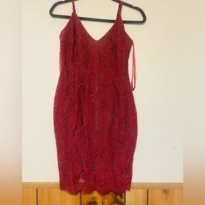 Aakaa Burgundy Lace Midi Dress